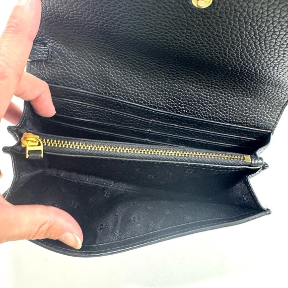 Tory Burch Britten Envelope Wallet Black Pebbled Leather - Picture 10 of 13
